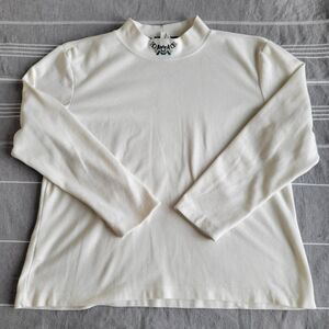 Vintage Off-White Embroidered Mock Neck Size L Tulip Cotton Blend USA Flowers